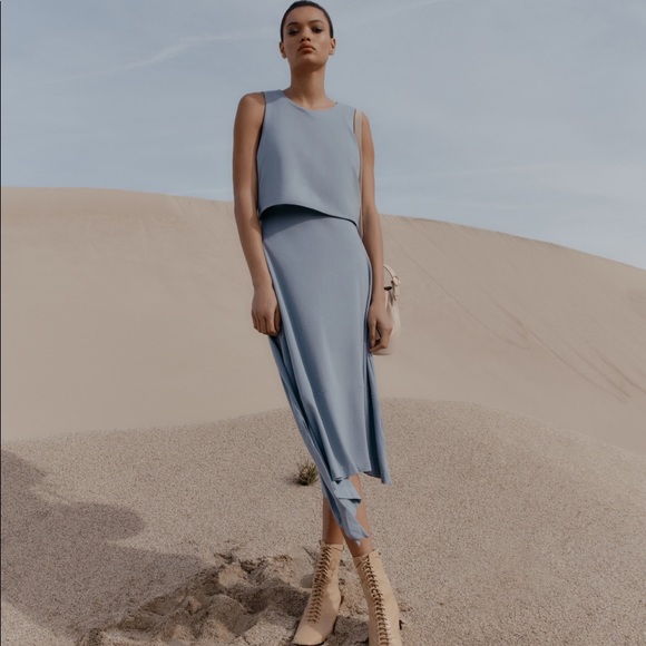 NWT CUYANA ASYMETRICAL OVERLAY DRESS Dusk Blue Size Medium - Picture 1 of 11